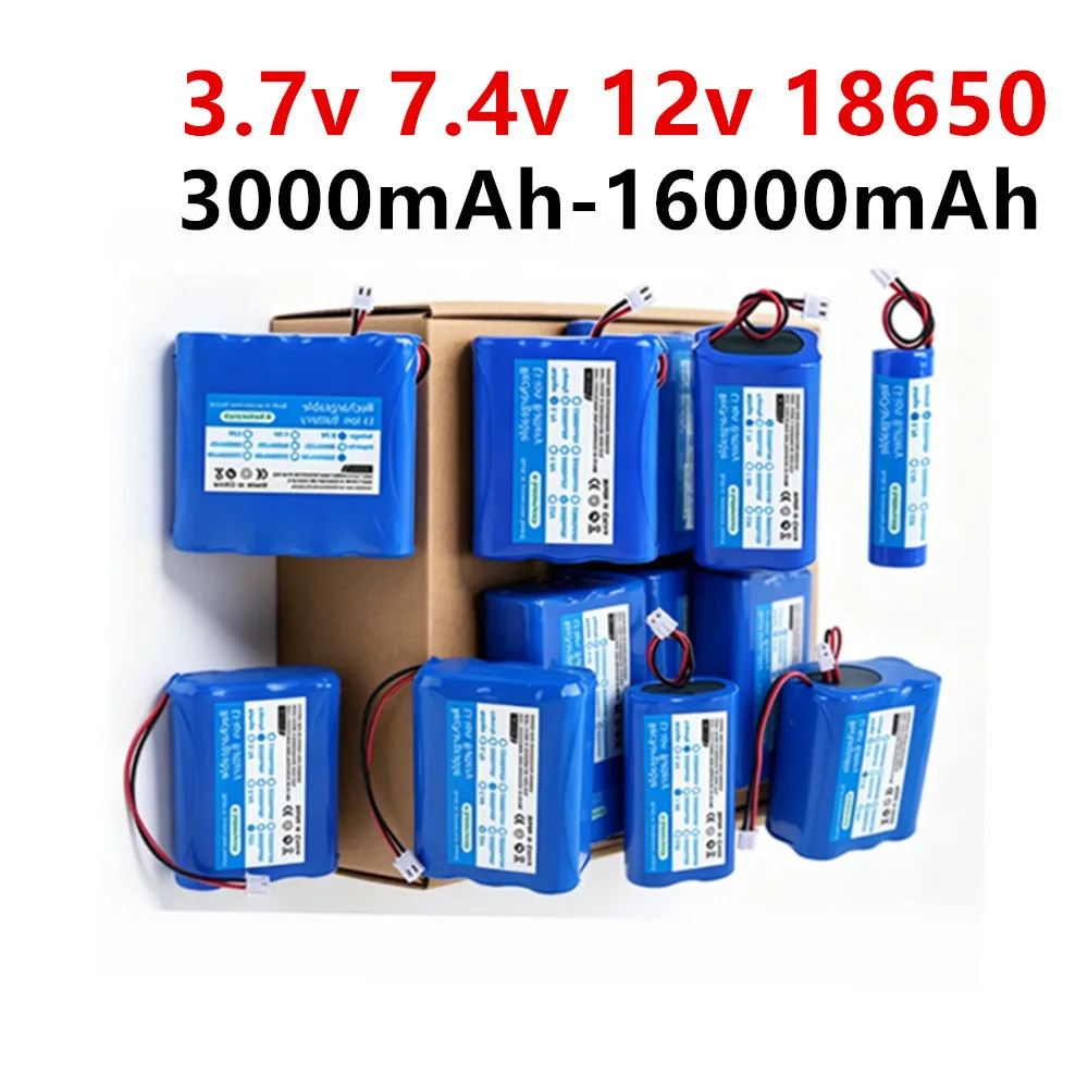 18650 3.7V 7.4v 12v 3000mAh 8000mAh Rechargeable Lithium Battery Megaphone Speaker Monitors LED lights Protection Board +XH2.54