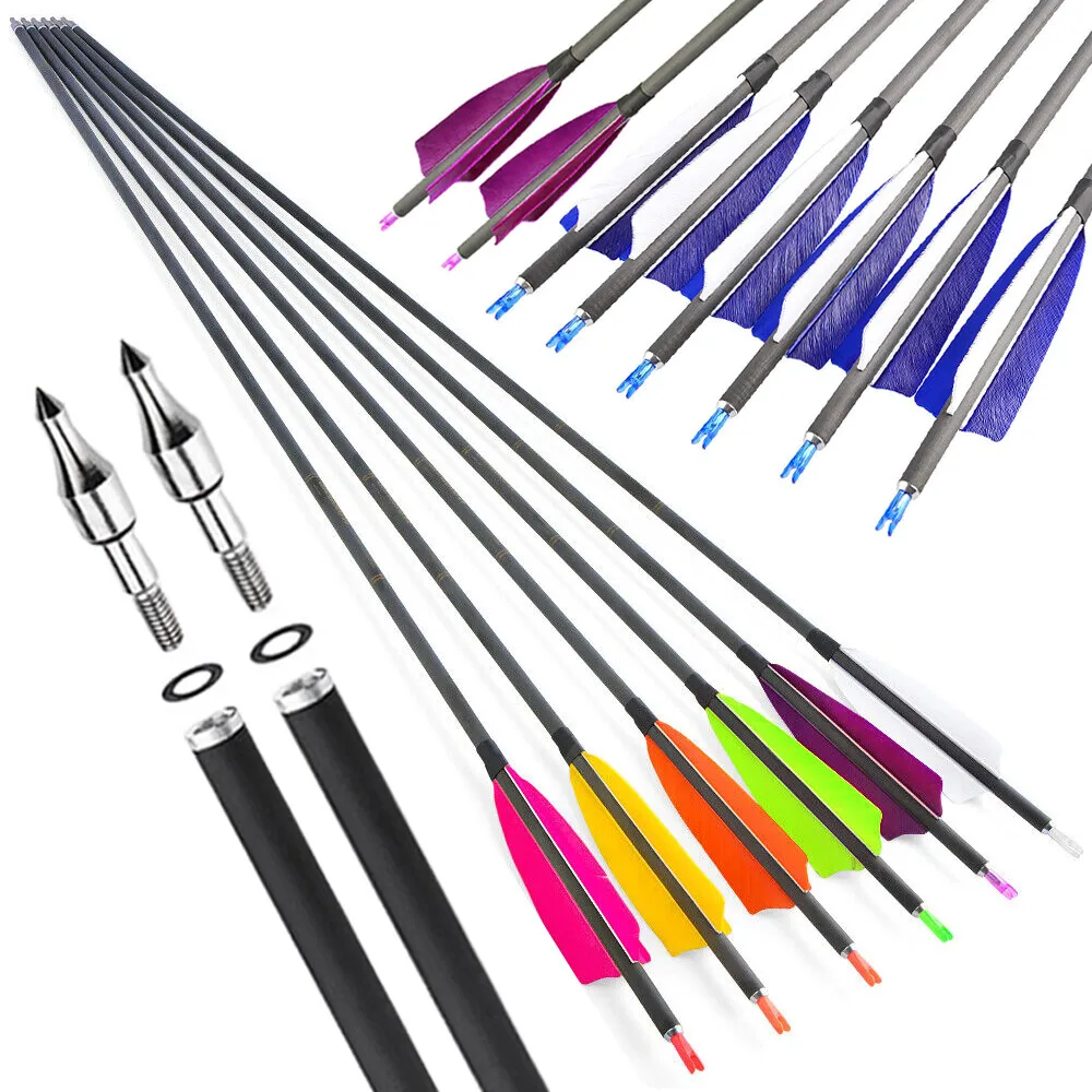 6/12pcs 35inch Spine 400 Archery Carbon Arrows ID 6.2mm Shaft S Pin Nock Recurve Compound Bow Shooting Hunting Carbon Arrows
