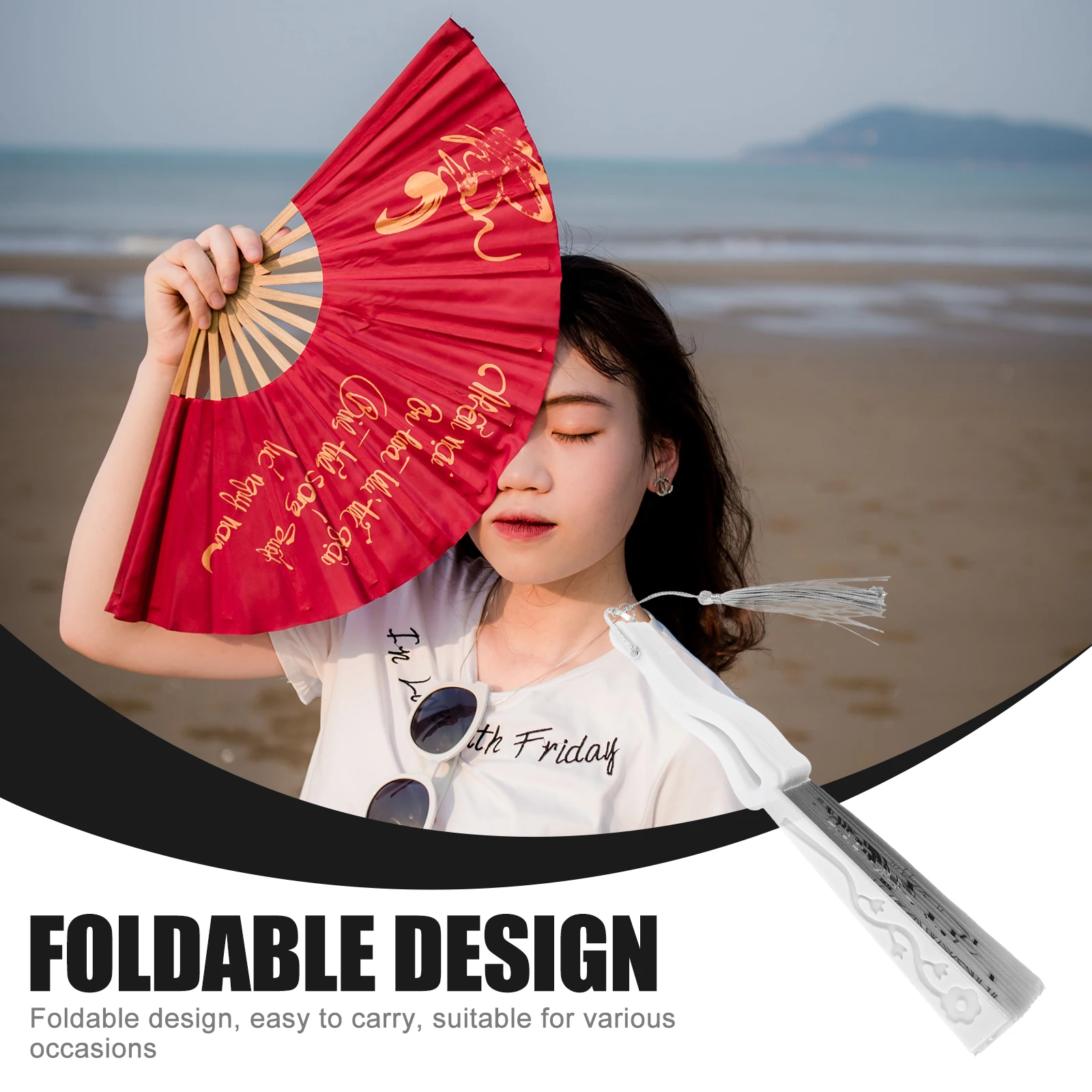 

Tassel Folding Fan Fans Party Decorations Foldable Handheld Wedding Ancient Style Plastic
