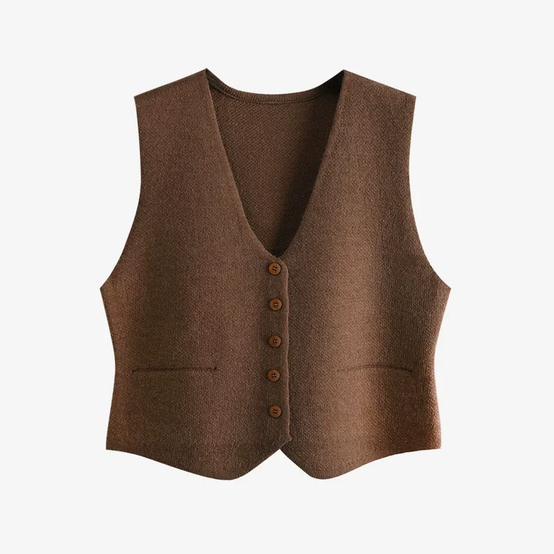 

Женский вязаный жилет, повседневный свитер без рукавов, весна-осень, однобортный кардиган с v-образным вырезом, топы, вязаный жилет, один размер