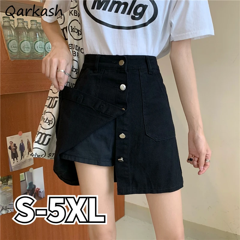 

Denim Button Fly Skirts Women Mini High Waist Solid Fashion Korean Vintage Retro Summer Casual Chic Female College New Arrival