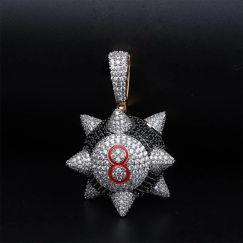 Exaggeration Personality Big Billiard Round Pendant Necklace Full Of Rhinestone AAA Cubic Zircon Mens Women Hip Hop Rock Jewelry