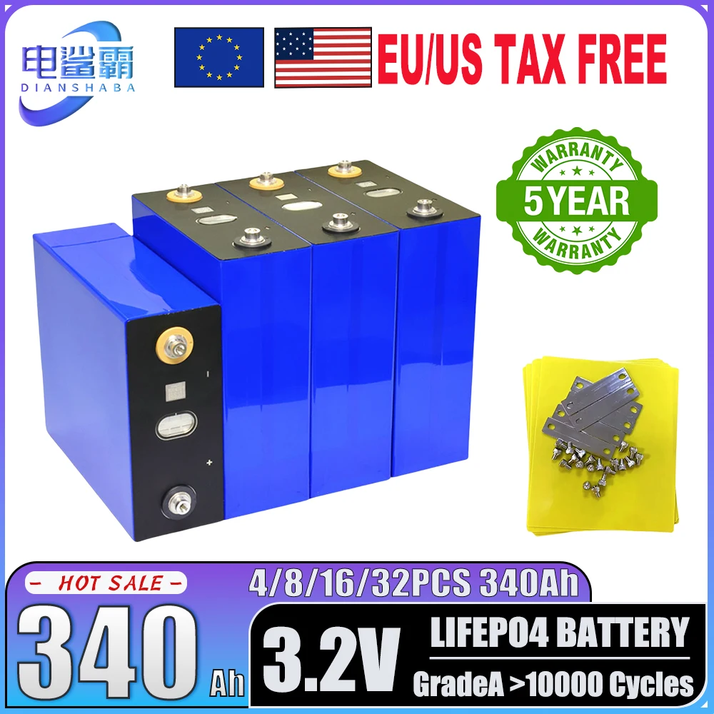 

Brand New A-Grade LiFePO4 3.2V 340Ah 10000 cycle rechargeable battery suitable for DIY 12V 24V RV electric vehicle solar system