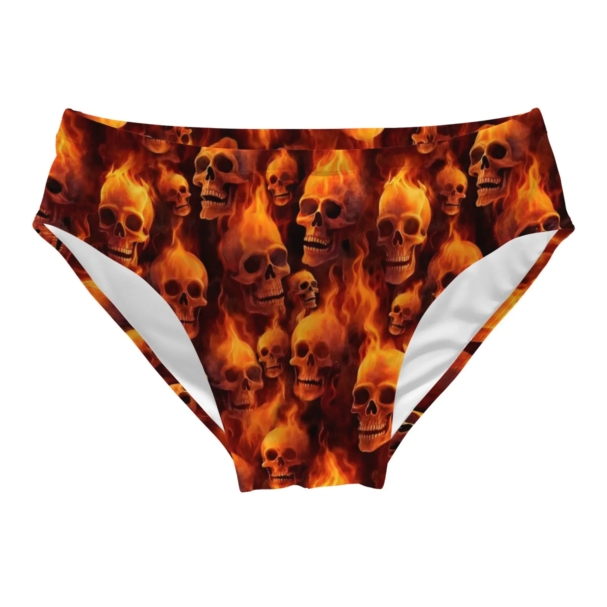 Flame Skull Retro Fashion Men's Swim Trunks Novelty Bikini Swimwear Lightweight Non-slip Breathable Beach Briefs Party Gift