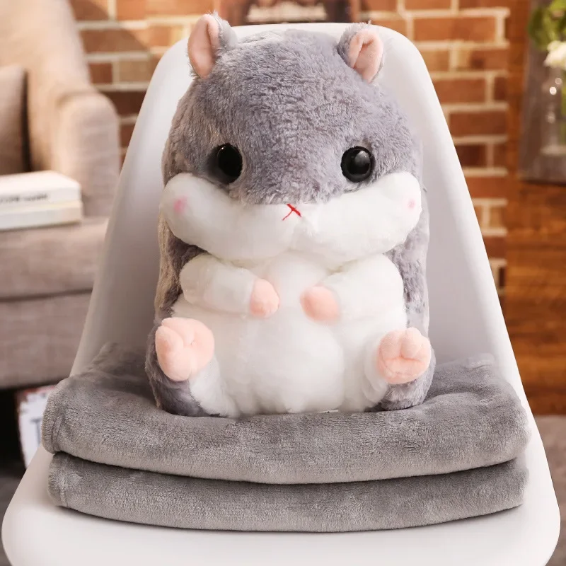 Cartoon Cute Hamster Throw Pillow Blanket Warm Hand 3-in-1 Pillow Blanket Dual Purpose Plush Doll Throw Pillow Blanket Home