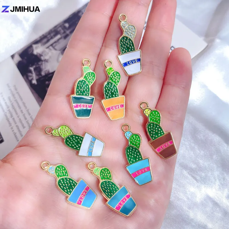 15pcs Enamel Charms Various Multicolored Cactus Pendants Charms For Jewelry Making Supplies DIY Earrings Bracelets Accessories
