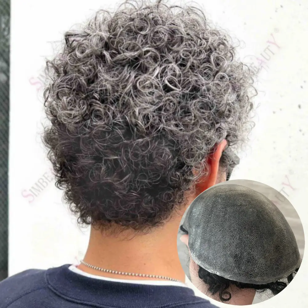 

Мужской парик-система 18 мм Curly1B65Grey Black с тонкой полиуретановой основой, 100% натуральные человеческие волосы, суперпрочный протез, естественная линия роста волос