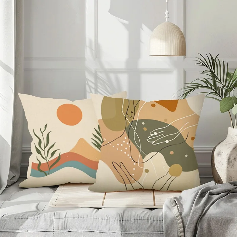 Morandi Geometric Print Home Decor Pillowcase Bedroom Living Room Sofa Decoration Polyester Cushion Cover with Zipper