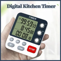 Digital Kitchen Timer 3 Channels Magnetic Cooking Count Down Up Timer 3 Level Volume Alarm Clock LCD Display Mute Flashing Timer