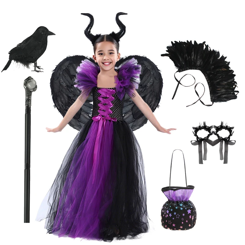 

Костюм ведьмы на Хэллоуин для девочек, пышное платье ведьмы Мадмана, костюм на Хэллоуин, детская одежда для выступлений на сцене, карнавальное платье для девочек