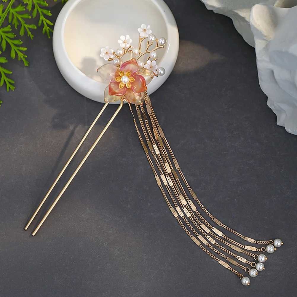 1 szt. Retro spinka do włosów z kwiatem, metalowa, z frędzlami, w stylu vintage, chińska ozdoba na głowę, precyzyjne wykonanie, gładkie krawędzie, do noszenia na co dzień.