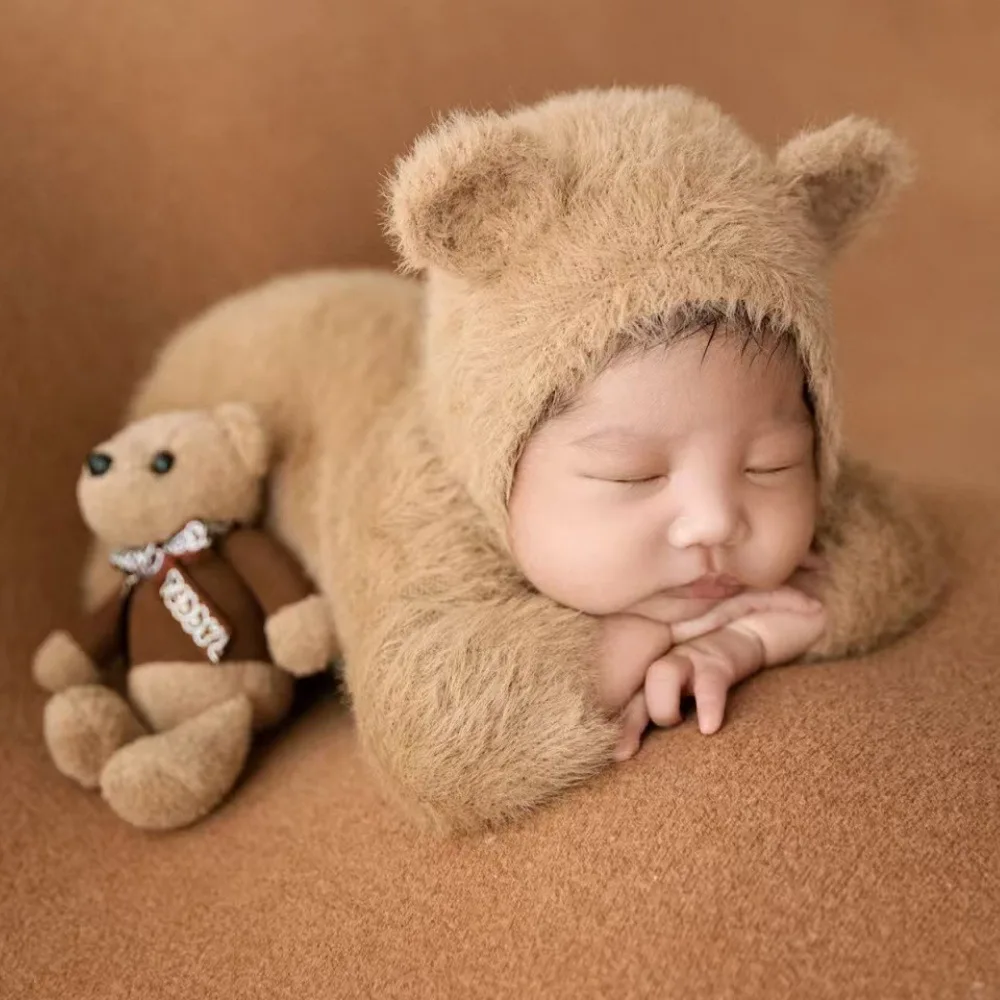 Newborn Photography Props Knitted Outfit Bear Baby Cosplay Glasses Baby Photoshoot Props Accessories