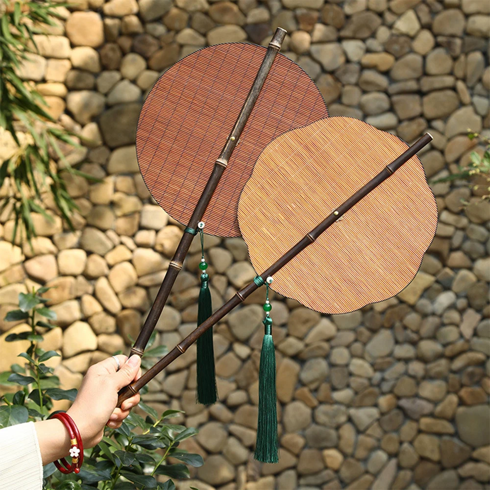 Handmade Bamboo Fan, Large Lacquered Round Fan, Antique Style Hanfu Cattail Fan, Cooling Fan, Curlable Folding Waist Fan