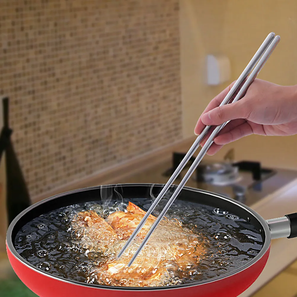 

2 Pairs 304 Stainless Steel Chopsticks Large Reusable Long Hotpot Cooking Frying Noodles Easy Clean Storage