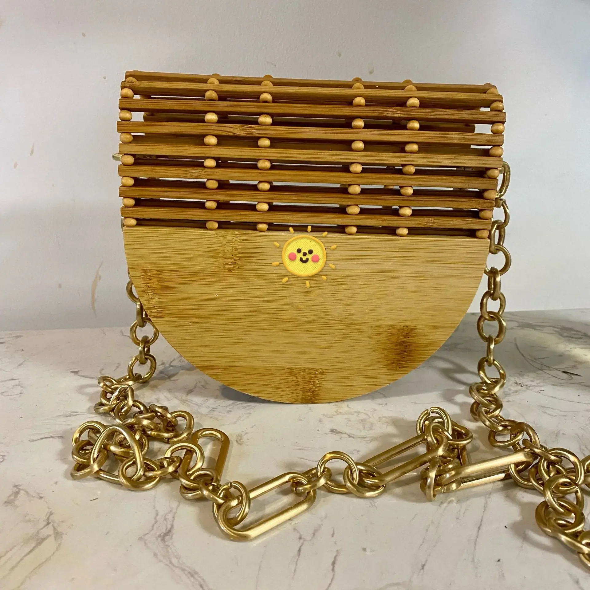 Semi-round flip bag, hand-woven crossbody shoulder bag, diagonal span bag, bamboo woven new fashion hollow women's bag