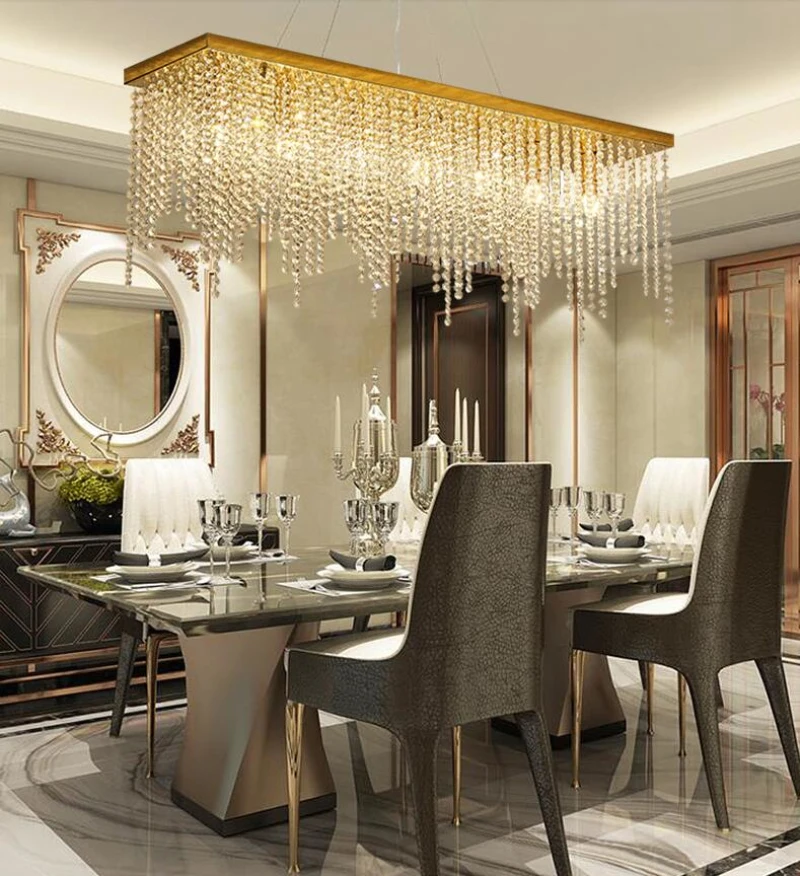 Modern Restaurant Chandelier Rectangular Crystal Bar Decoration Lighting Luxury Simple Hotel Engineering Custom Crystal Lamp