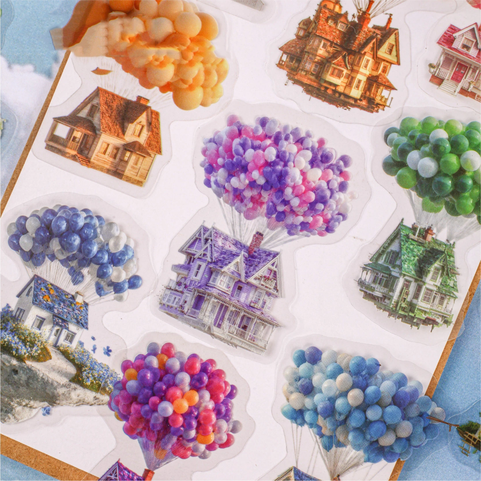Flying House Series Vintage Hot Air Balloon Castle Landscape PET Sticker Creative DIY Journal Material Collage Stationery