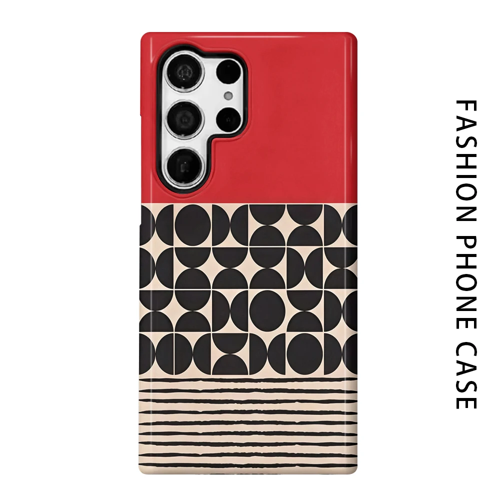 Geometric Red Phone Case for For Samsung Galaxy S26 S25 S24 S23 S20 FE A56 A36 Ultra Glossy HD Hard Cover Film Shell