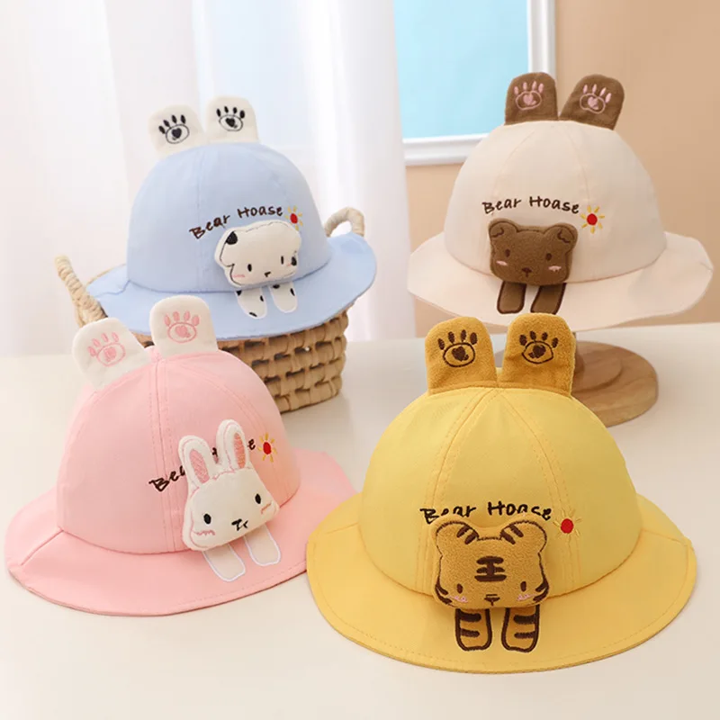 Cute Cartoon Baby Bucket Caps For Boys Girls Solid Color Infant Fisherman Hats Spring Summer Toddler Kids Sun Hat 1-4 Years Old