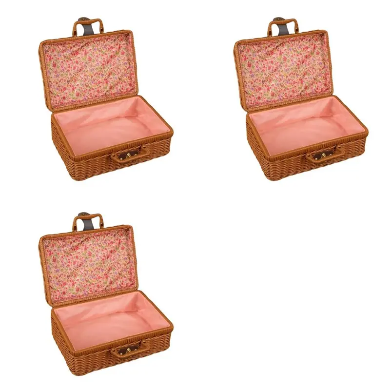 

ABYP 3X Vintage PP Rattan Woven Storage Box With Lid, Portable Travel Case, Perfect For Wedding Gifts And Holiday Packaging