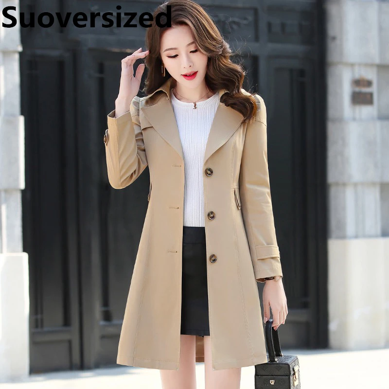 Elegant Mid-length Trench Coats Classic Slim Womens Windbreaker New Long Sleeve Gabardina Luxury Korean Oversized 5xl Abrigos