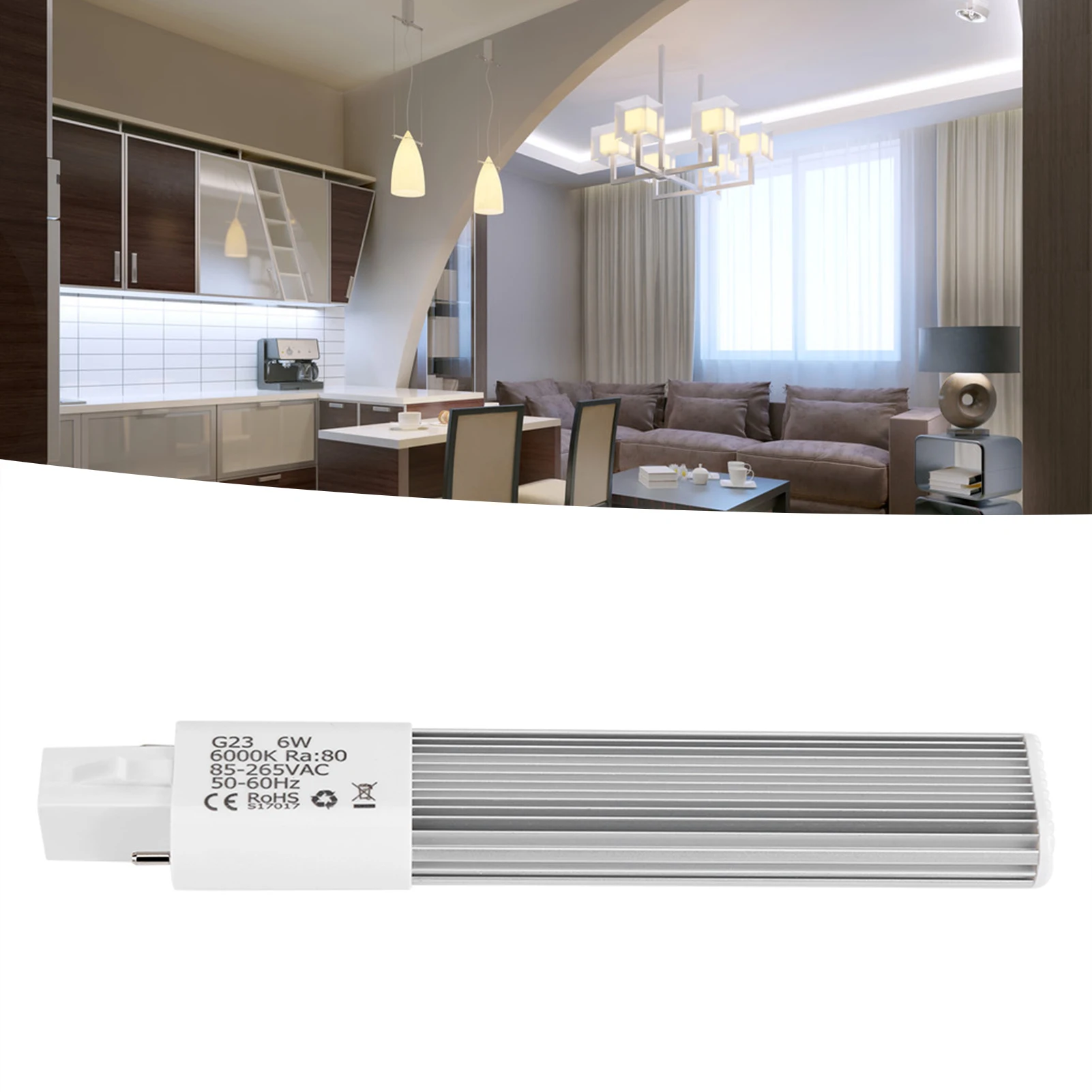 ZK40 6W 2‑Pin LED Compact Lamp Horizontal Recessed Tube Light Bulb Lighting Fixtures G23 Cool White