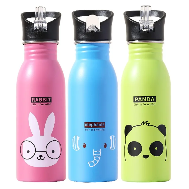 New 500ml Outdoor Cute Stainless Steel Vacuum Cup with Straw with Handle Children's Water Cup Portable Sports Cup
