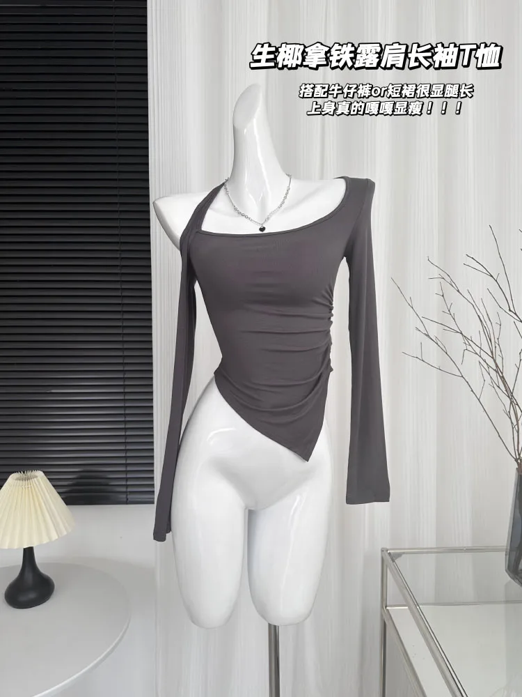 

Slim Sexy Waist Long Sleeve Tops Girl Casual And Comfortable Spring Autumn Thin Y2K Tshirt Elasticity Long Sleeve Thin Tees