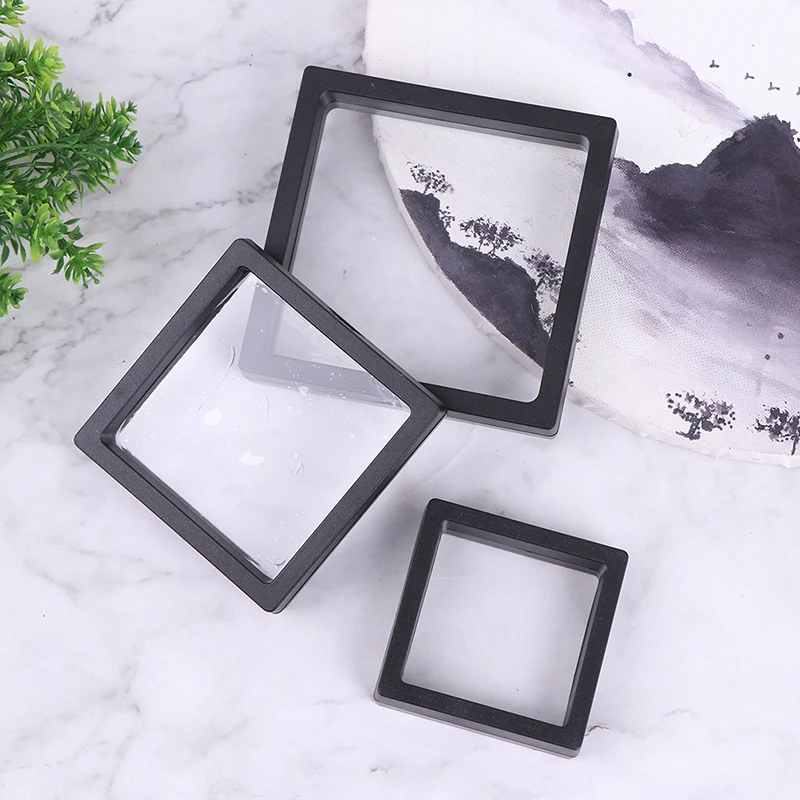 New 3D Floating Coin Display Frame Stand Creative Simple Dust-prooft Transparent PE Film Jewelry Ring Gemstone Medal Storage Box