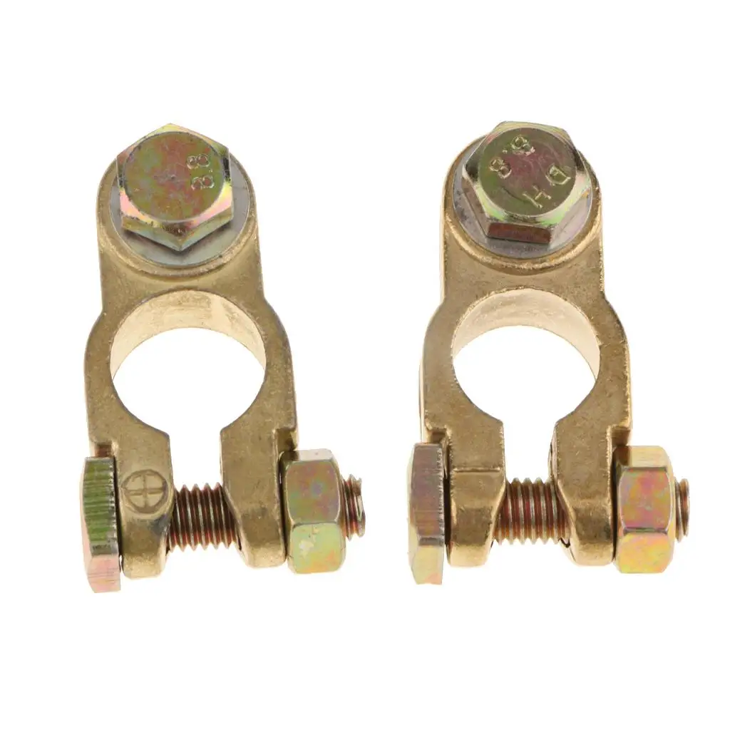 Gold Positive & Negative Battery Terminals Connectors Clamps Car Motorcycle