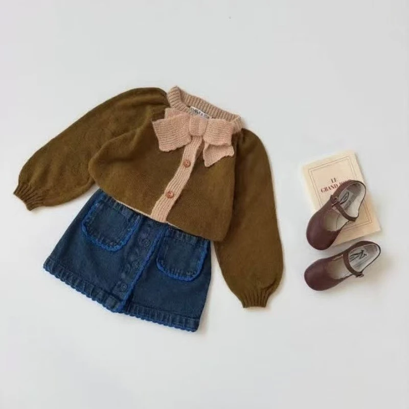 الفتيات سترة مجموعات عامة 2025 الخريف الشتاء EM العلامة التجارية تصميم محبوك أعلى الجينز السراويل للفتيات الصغيرات ملابس الزي غير رسمية #5