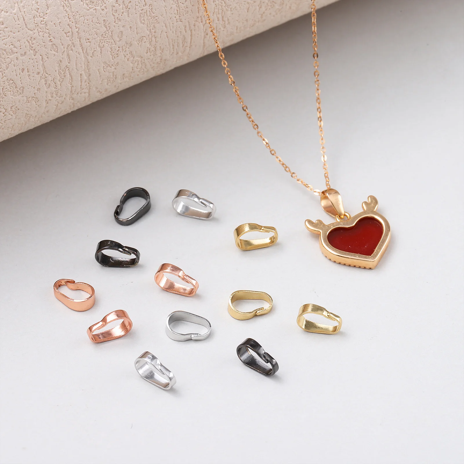 

40Pcs Necklace Pendant Clasp Pinch Bails for Jewelry Making Copper Electroplated DIY Fastener Link for Bracelets Necklaces