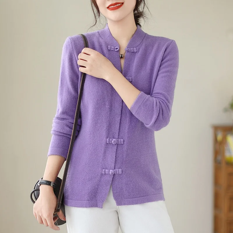 

Новый китайский свитер на пуговицах в стиле ретро, пальто, женское осенне-зимнее элитное базовое трикотажное пальто для внутренней одежды в национальном стиле