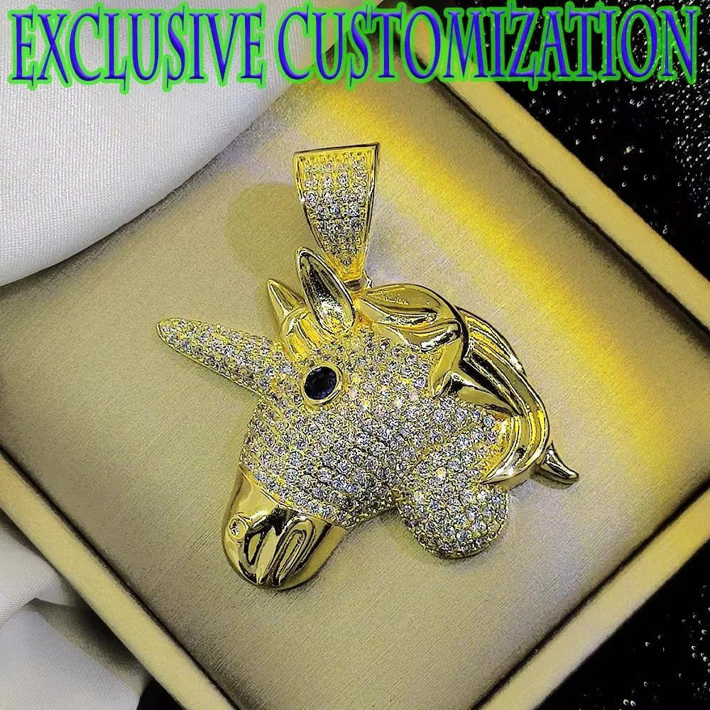 New Customized Exquisite Necklace with Diamond Unicorn Gold Pendant, 18K Gold Plated Fashion Craft, Hip Hop Boutique