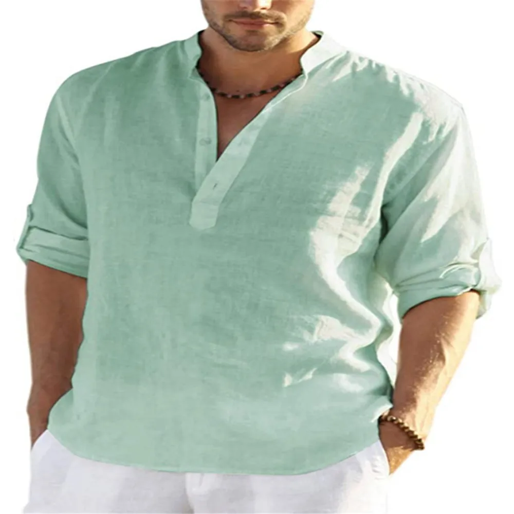 

Casual Cotton Pure Color Long Sve Men's irt Stand Collar Loose Fit Faionable Briti Sle Spring Collection 2023
