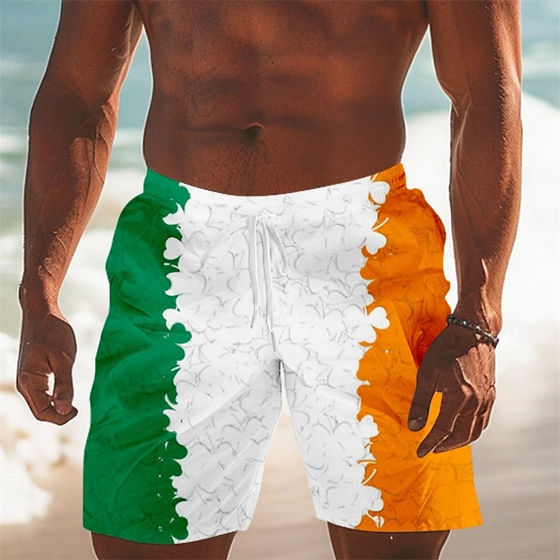 St. Patrick's Day Lucky Beach Short For Men Ireland Flag Festival Funny Gift Board Shorts 2025 Summer Fashion Green Swim Trunks