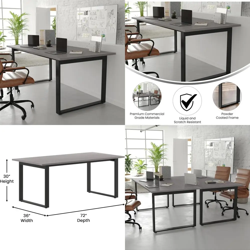 

Конференц-стол с U-образной основой, коммерческое ламинированное покрытие, устойчивое к воде и царапинам, кромка из ПВХ, прочная стальная основа, 72x36, серый