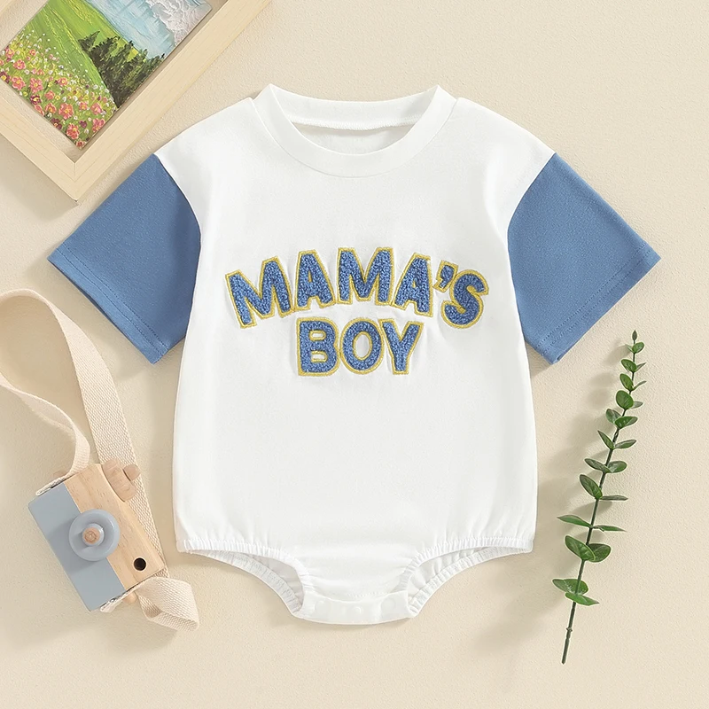 Mamas Boy Baby Clothes Baby Boy Embroidery Short Sleeve Bubble Romper Newborn Infant Summer Outfit
