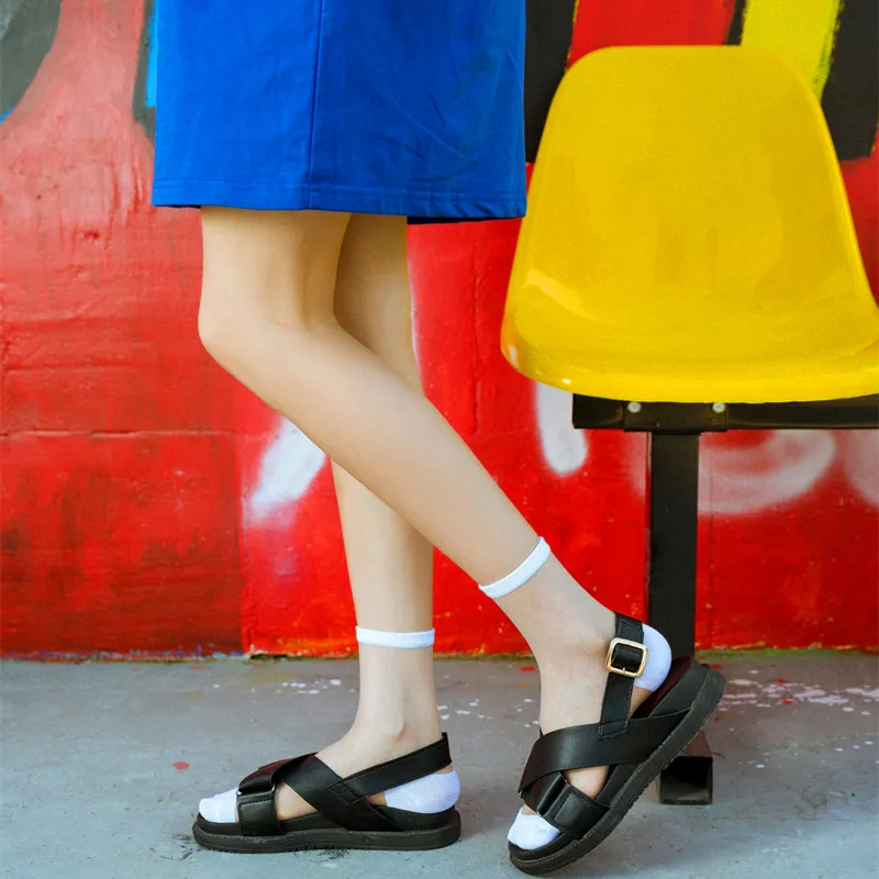 1 زوج النساء الجوارب الصيف 15 أنماط Harajuku رقيقة شفافة جورب مخطط منقوشة النقاط تنفس جوارب بأشكال مضحكة جوارب الكاحل عادية #6