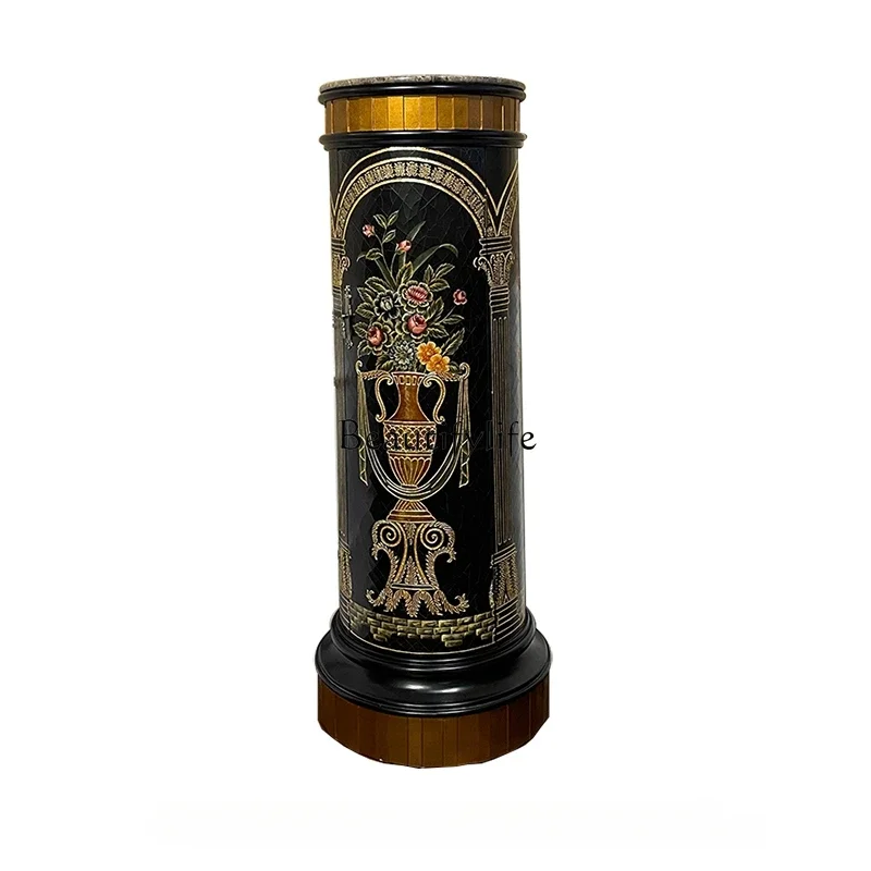 

FG44French Chapped Pattern Classical round Curio Cabinet American Art Hand-Painting Corner Tea Room Storage Cabinet