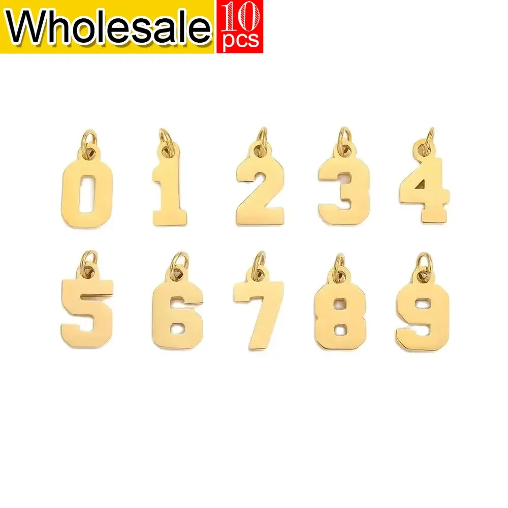 10 Numbers Stainless Steel Charms 10PCS Hot Sale Number PVD 0~9 Digital 8*14mm Pendants for Necklace Jewelry Making Wholesale