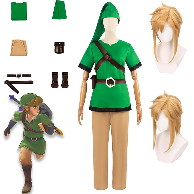 

Game Zelda Lin Ke Cosplay Costume Full Set and Wig Outfits Unisex Halloween Party Cosplay Costume Uniform Role Play