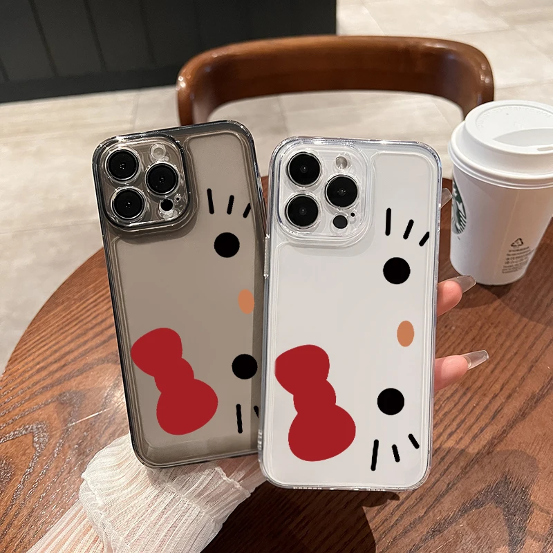 Hello Kitty Shockproof Transparent Couple Phone Case for iPhone 15 14 13 12 11 Pro Max XR XsMax 15 7 8 Plus Painting Hard Cover