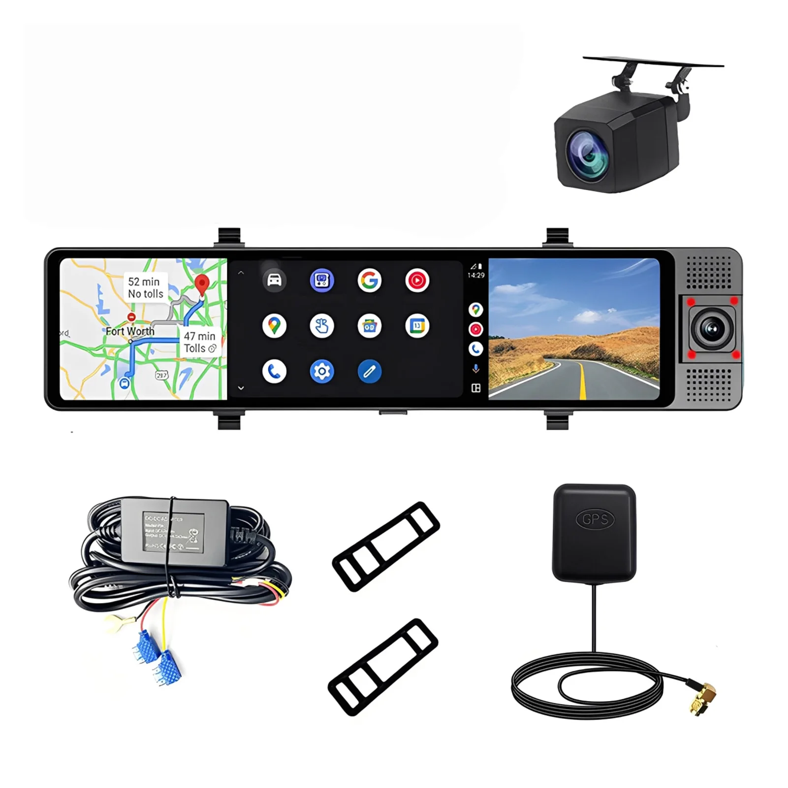 Car Dash Cam DVR 1080P HD Rearview Mirror Dash Cam 24h Parking Mon-itor 3 Channel 12 Car