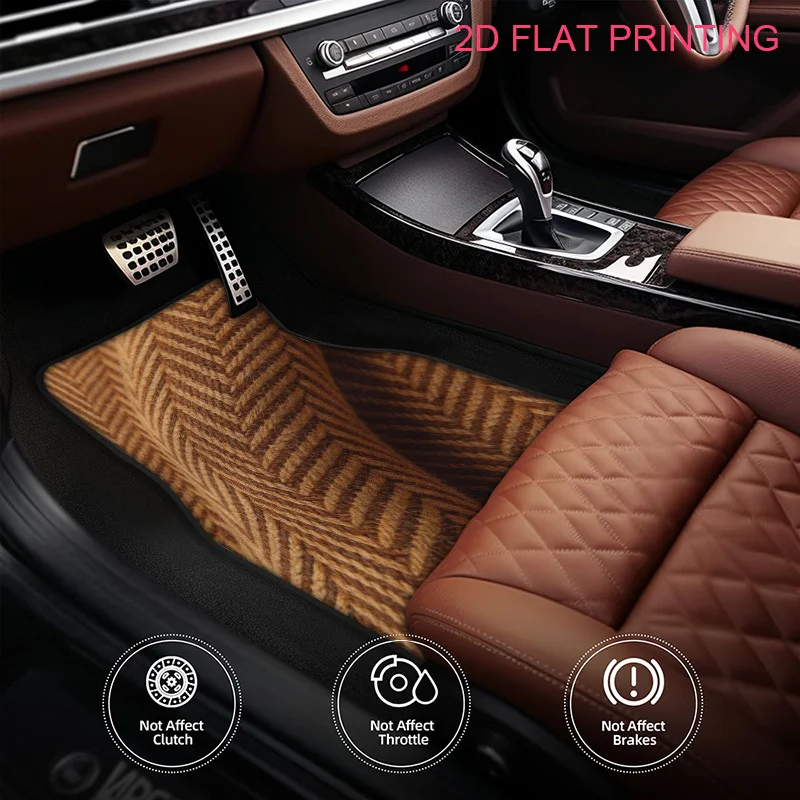 2D 4pcs Car Floor Mats Full Set Car Floor Mats Classic Herringbone Pattern Brown Autumn Seasonal Protection For Vehicle Interior