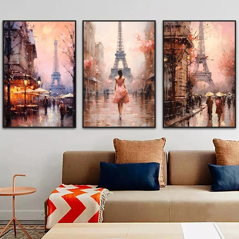 1pc frameless Canvas Painting Modern Paris Romantic Love Canvas Posters Charming Scenery Bedroom Store Hall Wall Mural Poster De