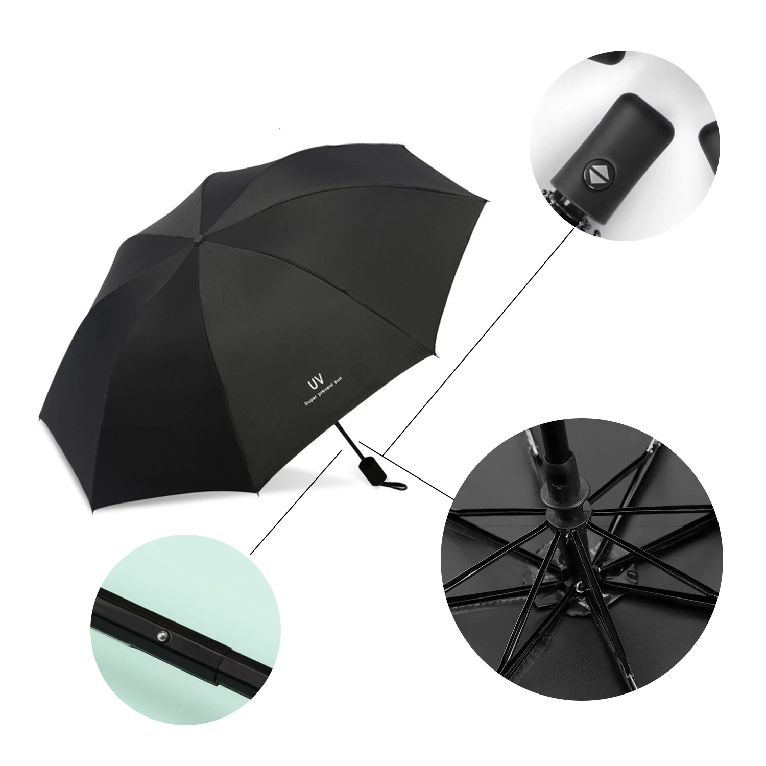 8-Rib Automatic folding Umbrella - Compact, lightweight, durable, UV protection - rain and sun umbrella, automatic sunshade 01