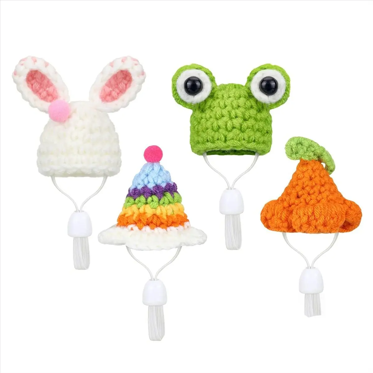 REST 4 Pieces Hamster Hat Mini Small Animals Hat with Adjustable Strap Lovely Hand Knitted Frog Rainbow Carrot Tiny Hats