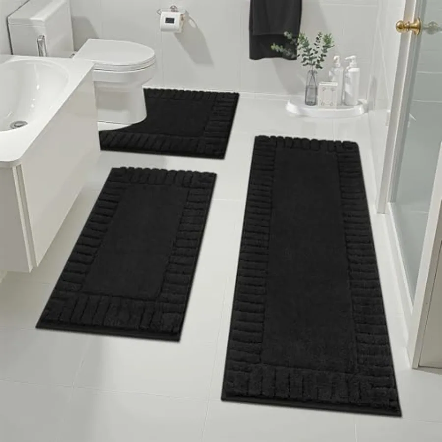 

Bathroom Rugs Sets 3 Pcs Bathroom Shower Rugs with U-Shaped Contour Toilet Mat Absorbent Microfiber Plush Bath Mats Non Slip Ba