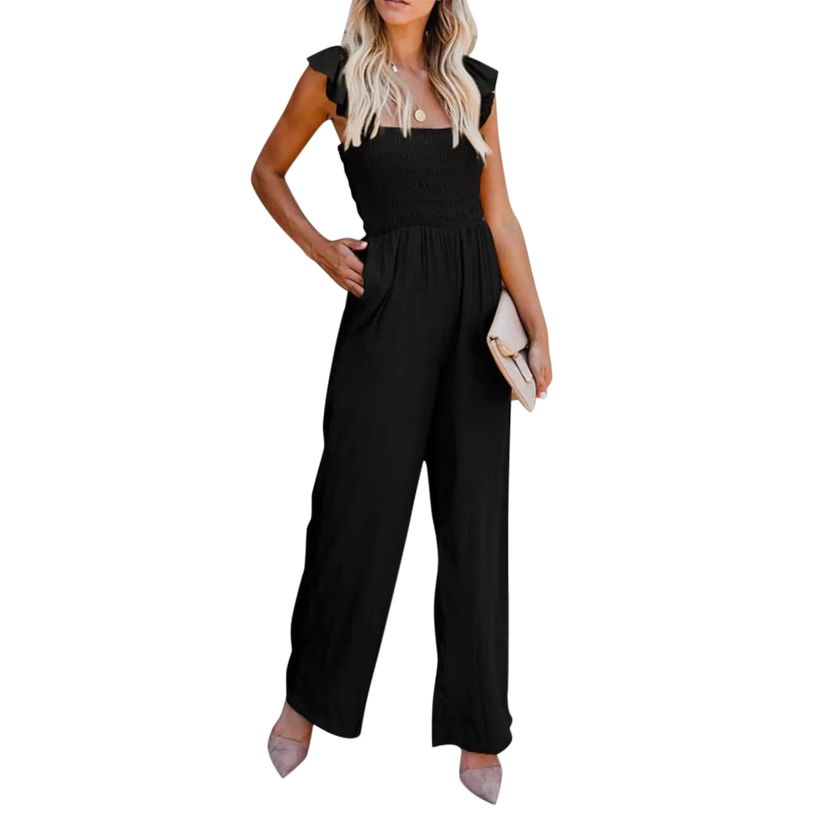 

2024 Wide Leg Pants Solid Patchwork Jumpsuits Women Summer Loungewear Sleeveless Playsuits Thin Loose Pocket Ladies Bodysuits